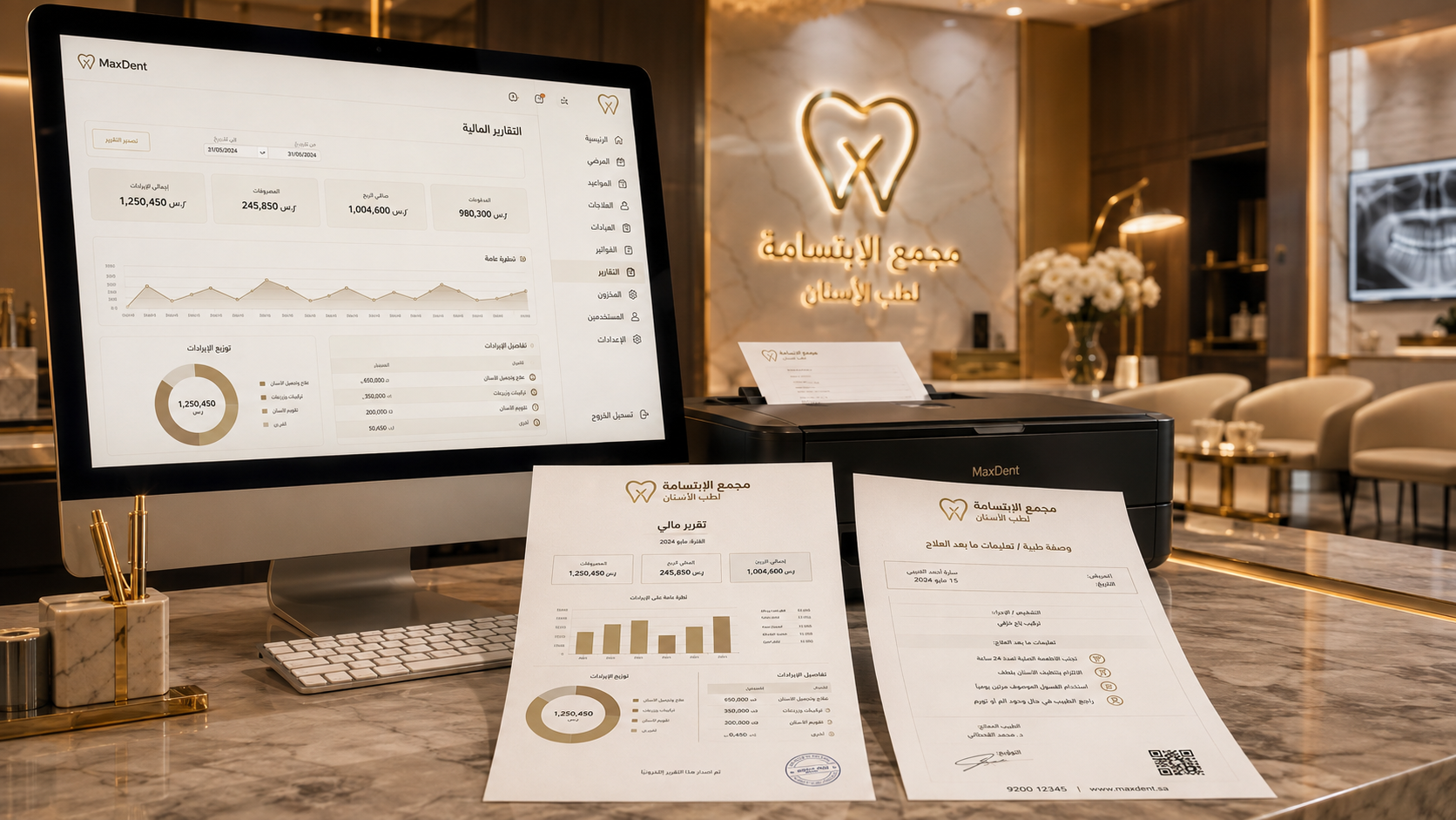 التقارير المالية وطباعة التقارير في MaxDent